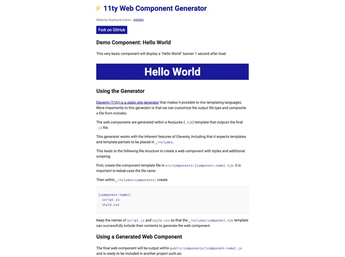 11ty Web Component Generator screenshot